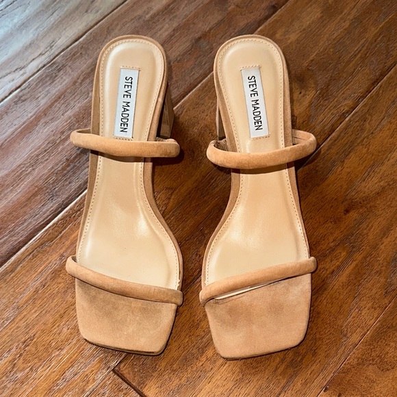 Steve Madden Camel Suede Heeled Sandals - Picture 1 of 7